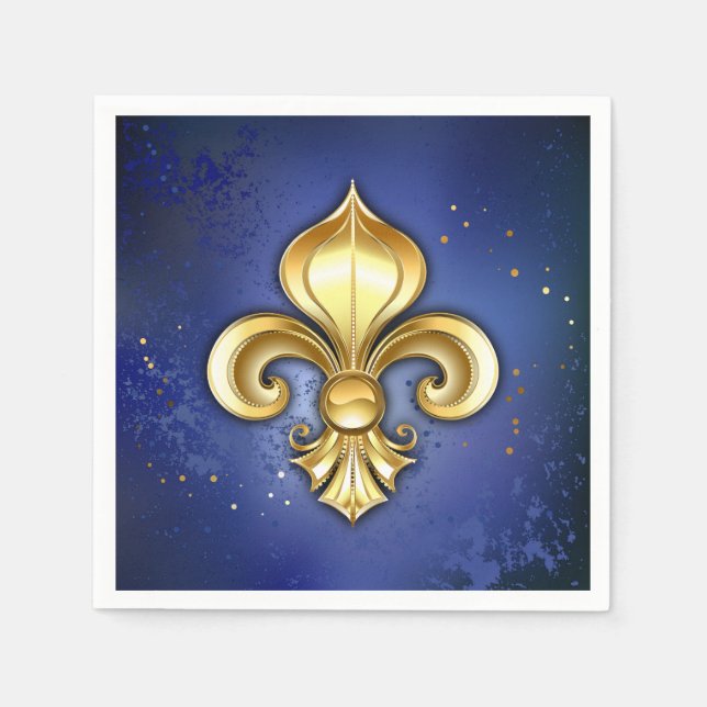Guld Fleur de Lis på blå Pappersservett (Framsidan)