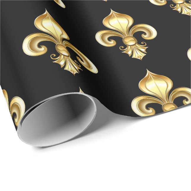 Guld Fleur de Lis på blå Presentpapper (Rullad Hörn)
