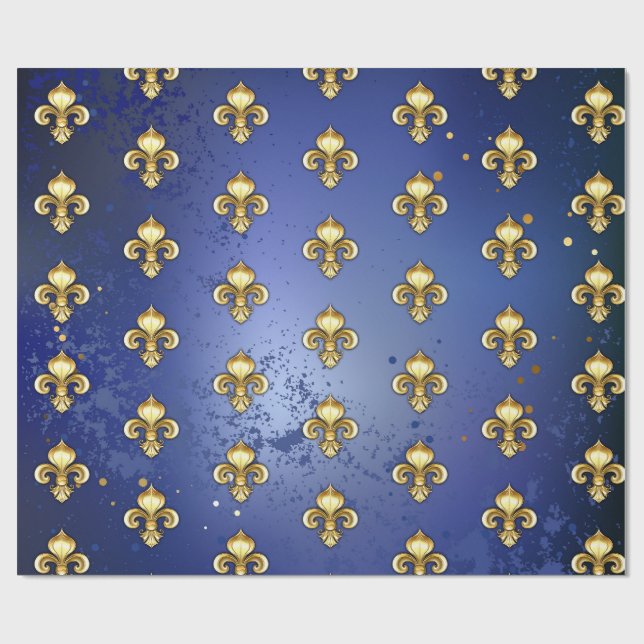 Guld Fleur de Lis på Blå Presentpapper (Platt)