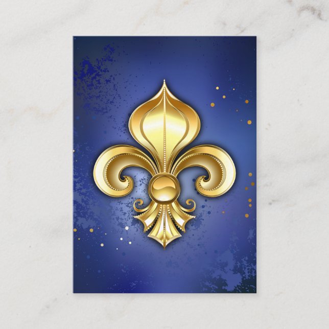 Guld Fleur de Lis på Blå Rabattkort (Framsida)