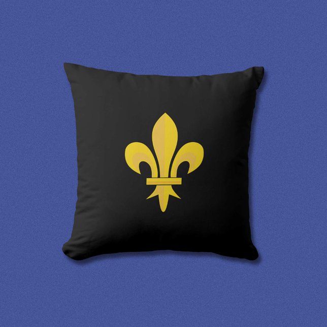 Guld Fleur de Lis på Black Pillow Kudde (Gold Fleur de Lis on Black Pillow)
