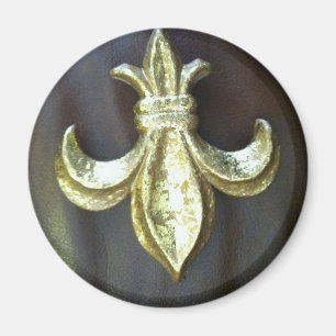 Guld- Fleur de lis på brunt Magnet