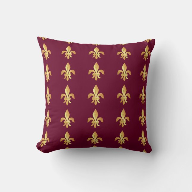 Guld Fleur-de-lis på burgundy Kudde (Framsida)