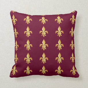 Guld Fleur-de-lis på burgundy Kudde