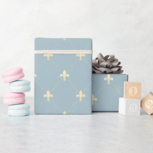 Guld Fleur-de-Lis på Dusky Blue Presentpapper