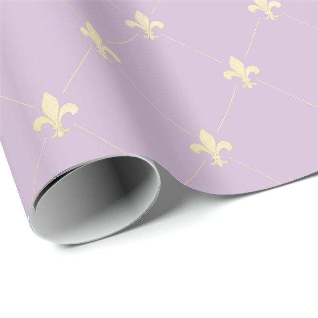Guld Fleur-de-Lis på Dusky Lilac Presentpapper (Rullad Hörn)