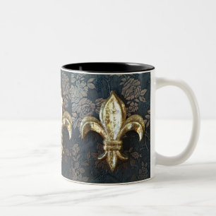 Guld- Fleur de lis på muggen för blom- tryck Två-Tonad Mugg