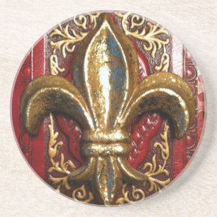 Guld- Fleur de lis på röd tryckkustfartyg Underlägg Sandsten