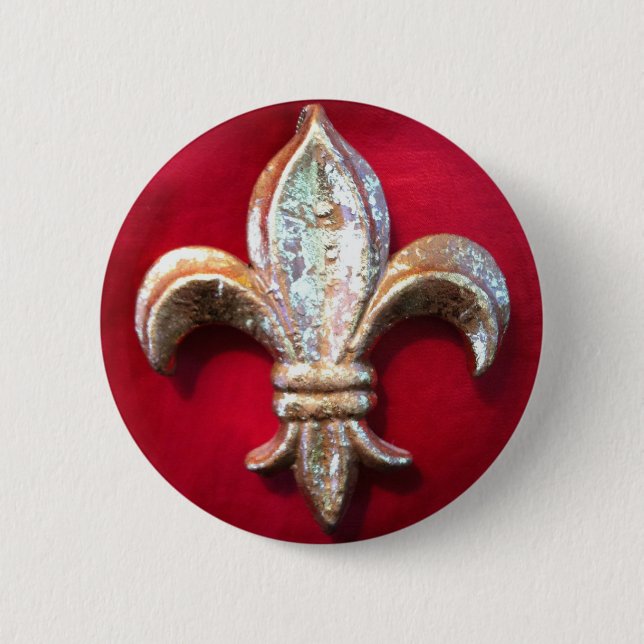 Guld- Fleur de lis på rött Knapp (Framsida)