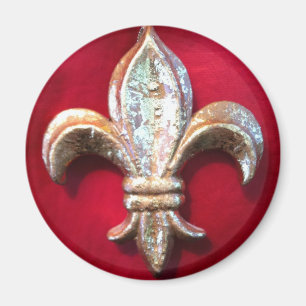 Guld- Fleur de lis på rött Magnet