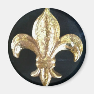 GULD- FLEUR DE LIS PÅ SVART MAGNET