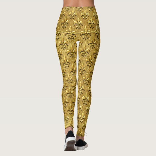 Guld Fleur de Lis Pop Mode Leggings (Baksida)
