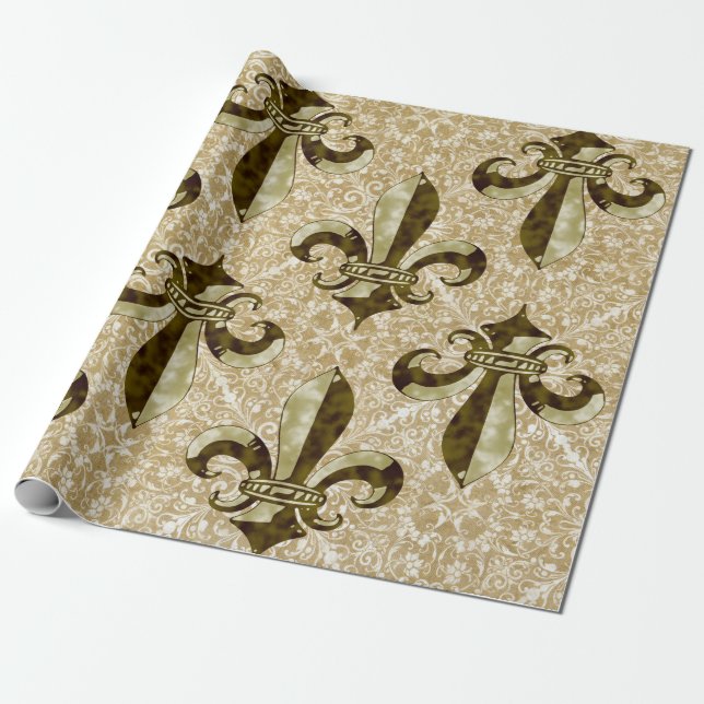 Guld- Fleur de Lis Presentpapper (Utrullad)