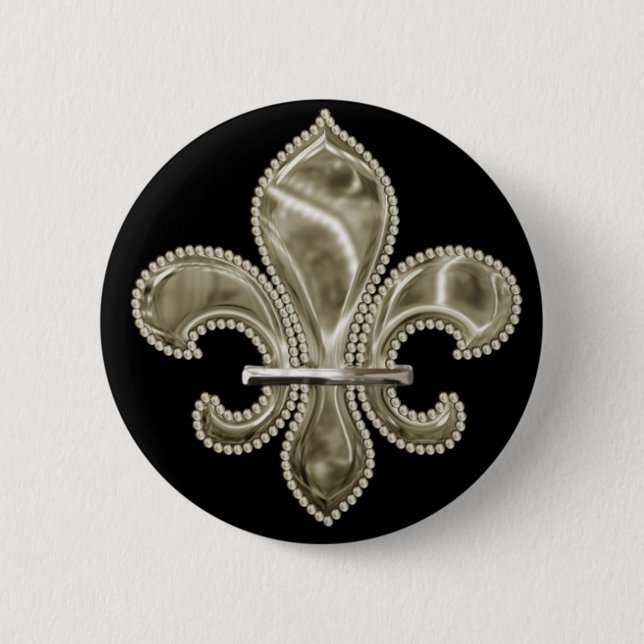 Guld Fleur de Lis Round Button Knapp (Framsida)