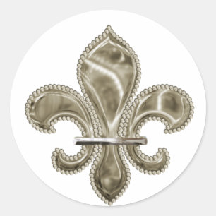 Guld Fleur de Lis Round Stickers Runt Klistermärke