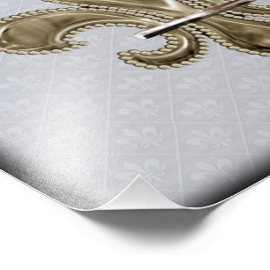 Guld Fleur de Lis silver, svart kant Fototryck