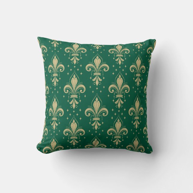 Guld fleur-de-lis sömlös mönster på vitt kudde (Framsida)