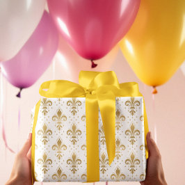 Guld fleur-de-lis sömlös mönster på vitt presentpapper