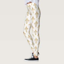 Guld fleur-de-lis sömlöst mönster på vit bakgrund leggings