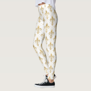 Guld fleur-de-lis sömlöst mönster på vit bakgrund leggings