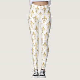Guld fleur-de-lis sömlöst mönster på vit bakgrund leggings