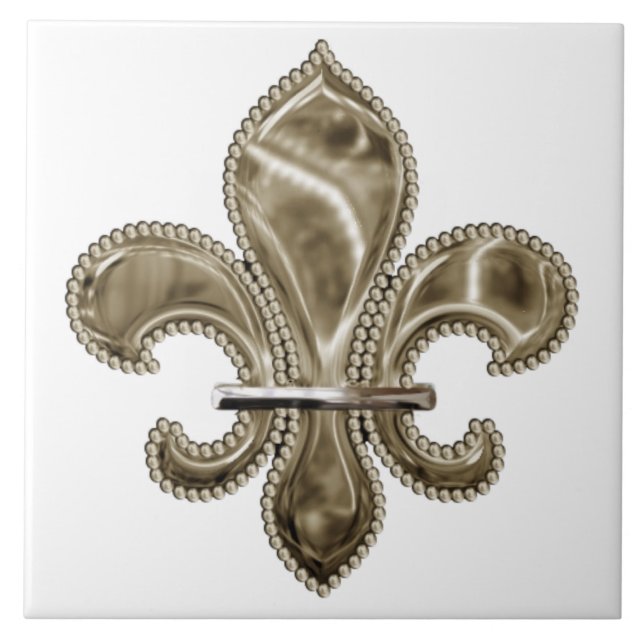 Guld Fleur de Lis Square Ceramic Tile 6 inch Kakelplatta (Framsidan)