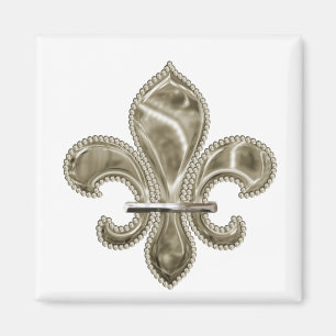 Guld Fleur de Lis Square Magnet