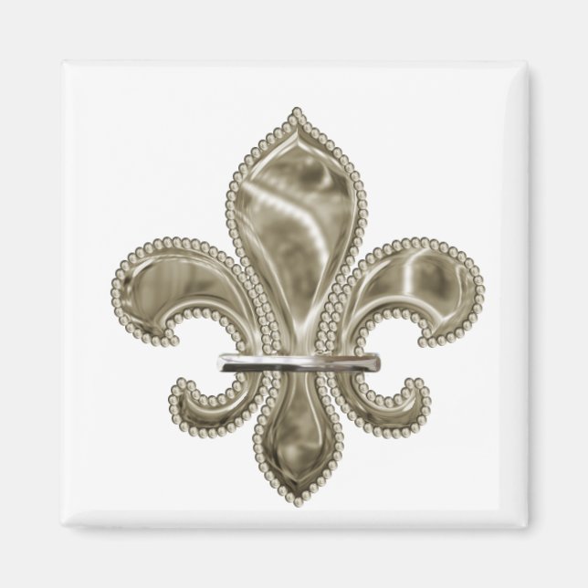 Guld Fleur de Lis Square Magnet (Framsidan)