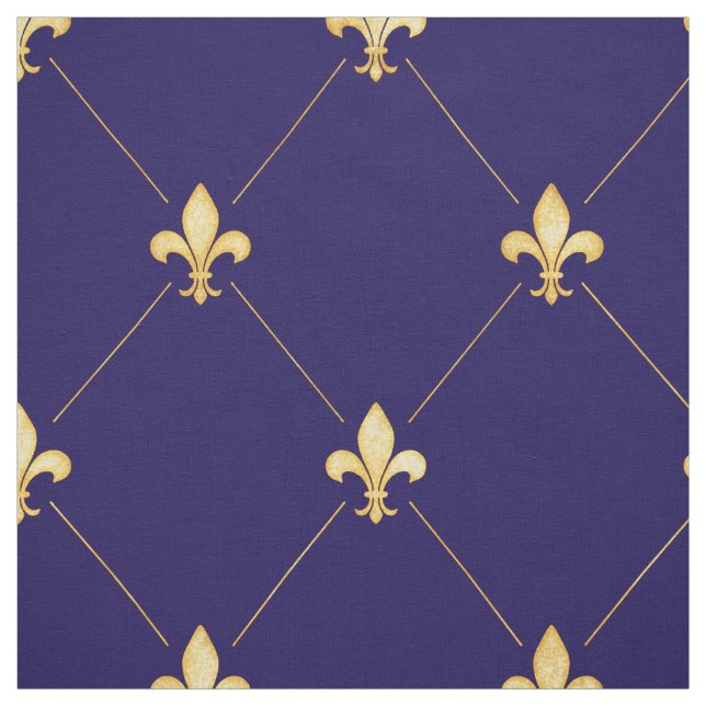 Guld Fleur-de-Lis (stor ) Midnight Blue Tyg (Provkarta)