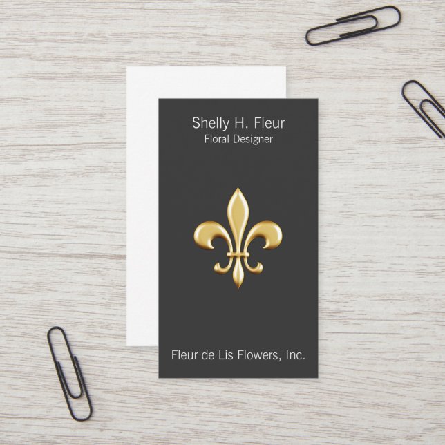 Guld- Fleur De Lis Visitkort (Fram/Back In Situ)