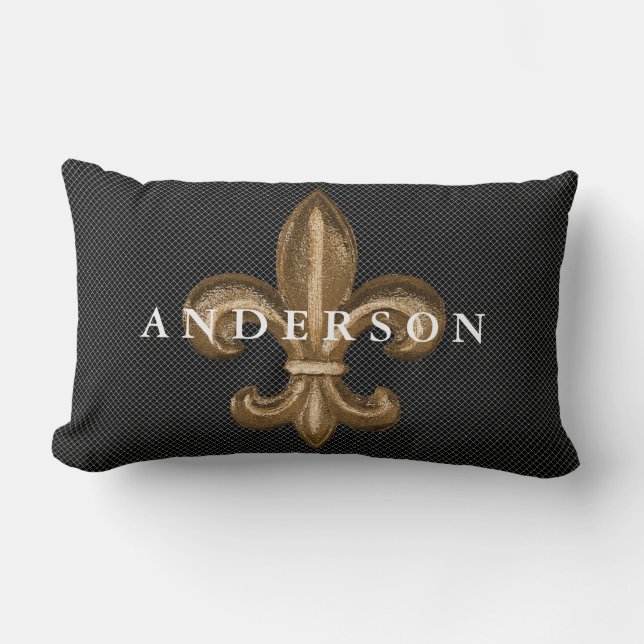 Guld Fleur de Lis & vitgallersvart Lumbarkudde (Framsida)