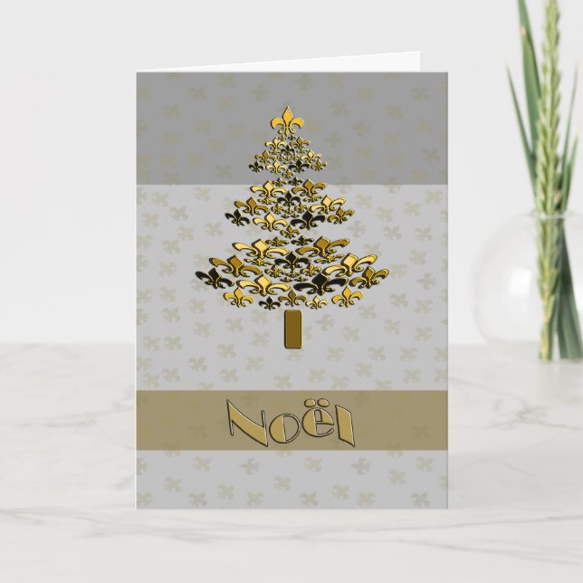 Guld Fleur de Lys julgran Noel Helgkort (Framsida)