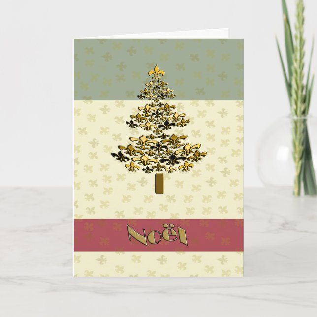 Guld Fleur de Lys julgran Noel Helgkort (Framsida)