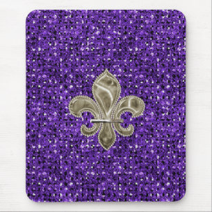 guld fleur de lys lila sequin mousserande musmatta