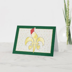 Guld Fleur de Lys med Santa hattjul Helgkort