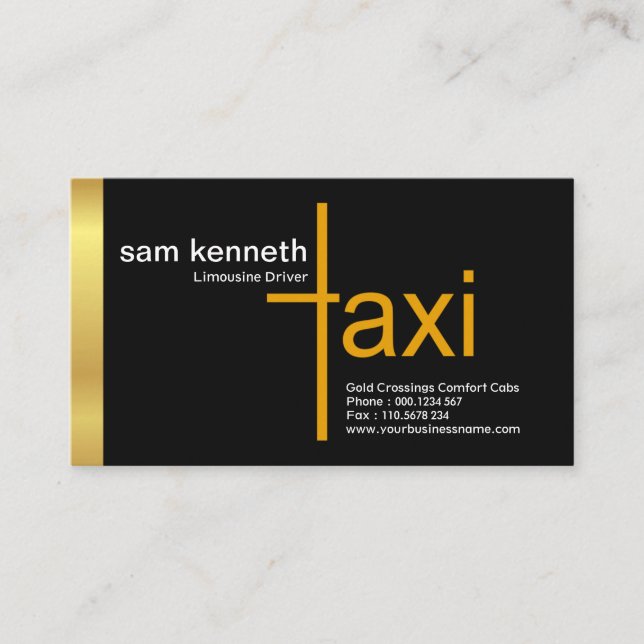Guld - fliken Minimalistisk Elegant, svart Taxi Visitkort (Framsida)