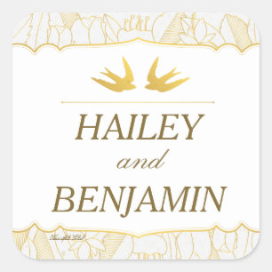 Guld Flora Bliss Stickers Fyrkantigt Klistermärke