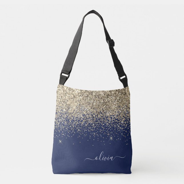 Guld-flottan Blue Girly Glitter Gnistra Monogram N Axelväska (Framsida)