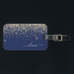 Guld-flottan Blue Girly Glitter Gnistra Monogram N Bagagebricka<br><div class="desc">Monogram Namn och första pelaren i guld och marinblått Gnistra Glitter. Kudden gör perfekten söt 16 födelsedag,  bröllop,  möhippa,  babydusch eller bachelorette-gåva till någon som dekorerar hennes rum i stil.</div>