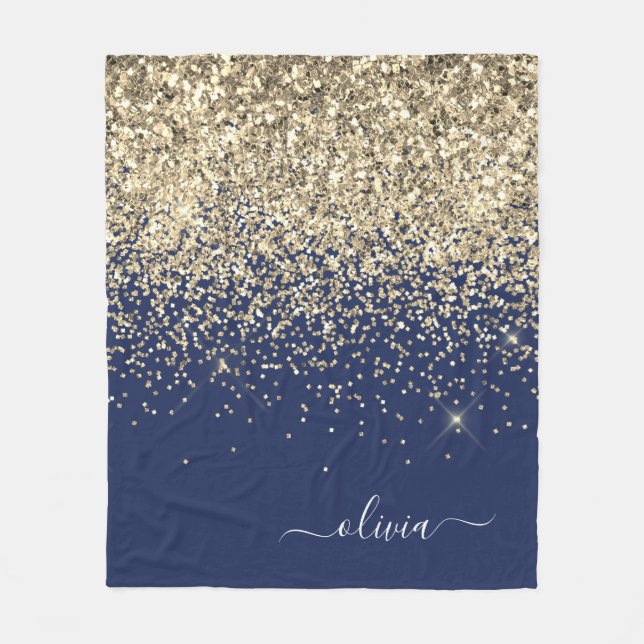 Guld-flottan Blue Girly Glitter Gnistra Monogram N Fleecefilt (Framsidan)