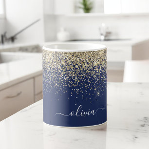 Guld-flottan Blue Girly Glitter Gnistra Monogram N Kaffemugg