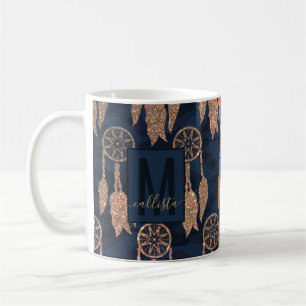 Guld-flottan Blue Glitter Ikat Dream Catcher Monog Kaffemugg