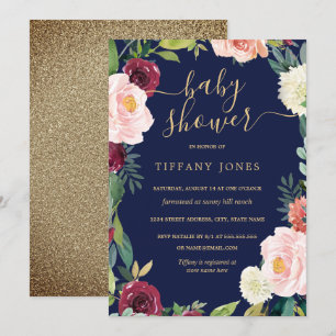 Guld flottans Blommigt Baby Shower Inbjudan