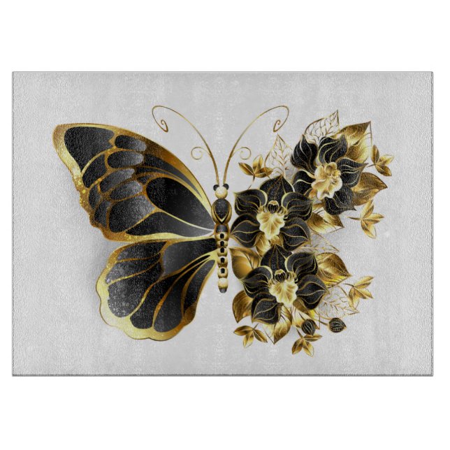 Guld Flower Butterfly med Black Orchid (Framsidan)