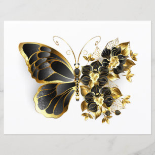 Guld Flower Butterfly med Black Orchid