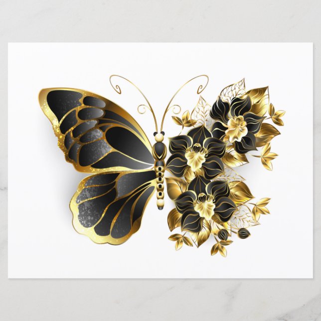 Guld Flower Butterfly med Black Orchid (Framsida)