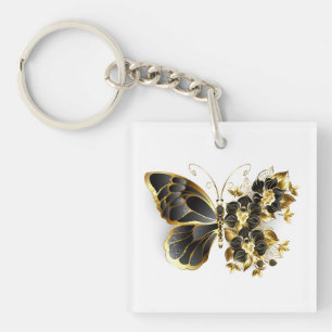 Guld Flower Butterfly med Black Orchid