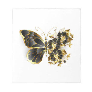 Guld Flower Butterfly med Black Orchid Anteckningsblock