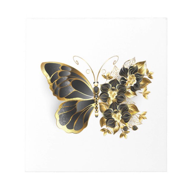 Guld Flower Butterfly med Black Orchid Anteckningsblock (Framsida)