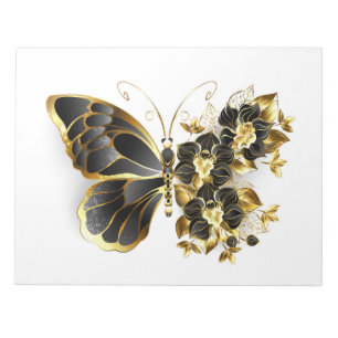 Guld Flower Butterfly med Black Orchid Anteckningsblock